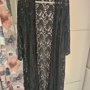 LuLaRoe Sarah Black Lace Duster, Size Large